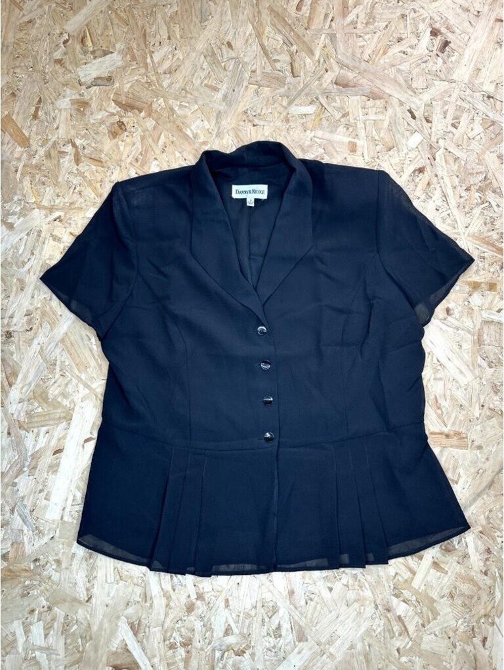 Danny & Nicole Blouse Womens 18 Black Chiffon Button Up Pleated Peplum Top